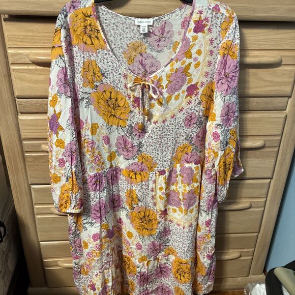 Tribal Dresses & Skirts - Tribal Jeans Ruffled Floral Boho Dress with 3/4 Sleeves Womens Sz XXL